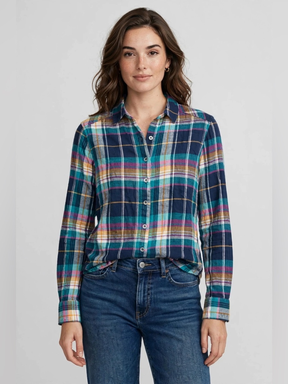 So Girl colorful plaid flannel button-down shirt -size M (8)